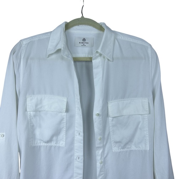 Aritzia Babaton Utility Button Up Shirt XS Drapey Twill QuietLuxury Preppy - Picture 7 of 16